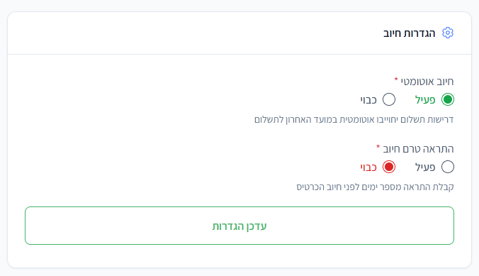 העדפות חיוב