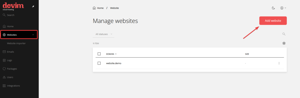 כפתור הוסף אתר